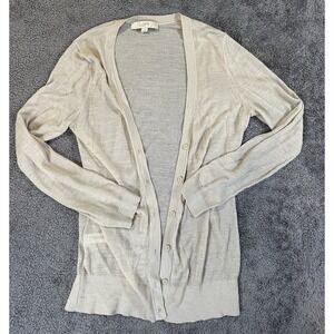 Women Ann Taylor Button Up Cardigan Sweater S Beige Lightweight Long Sleeve Knit